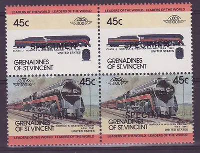 Grenadinas de St Vincent 45c Trem Classe J Norfolk ** Luxe Sobretaxa ESPÉCIME Bloco de 4